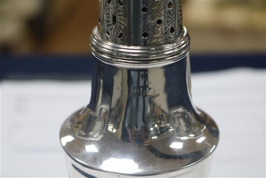 A George III Britannia standard silver baluster caster, London 1780, 5ozs.